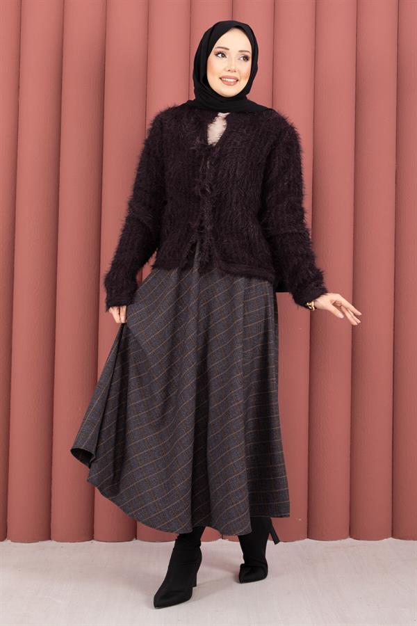 Vera Front-Tie Plush Cardigan, Plum