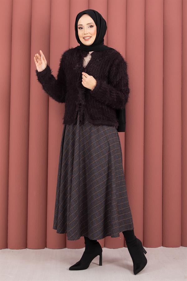 Vera Front-Tie Plush Cardigan, Plum