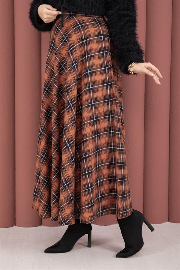 Diagonal Plaid Skirt in Terracotta