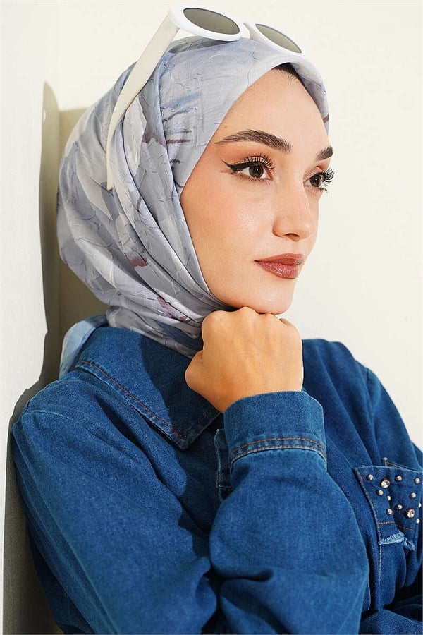 Verona Patterned Bamboo Crush Scarf Blue