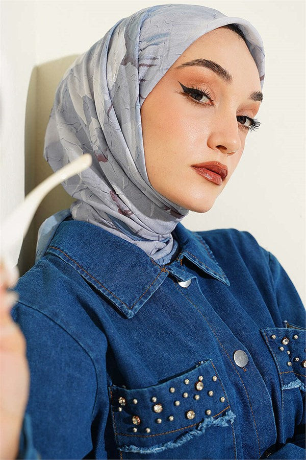 Verona Patterned Bamboo Crush Scarf Blue