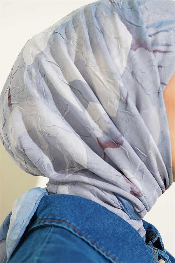 Verona Patterned Bamboo Crush Scarf Blue
