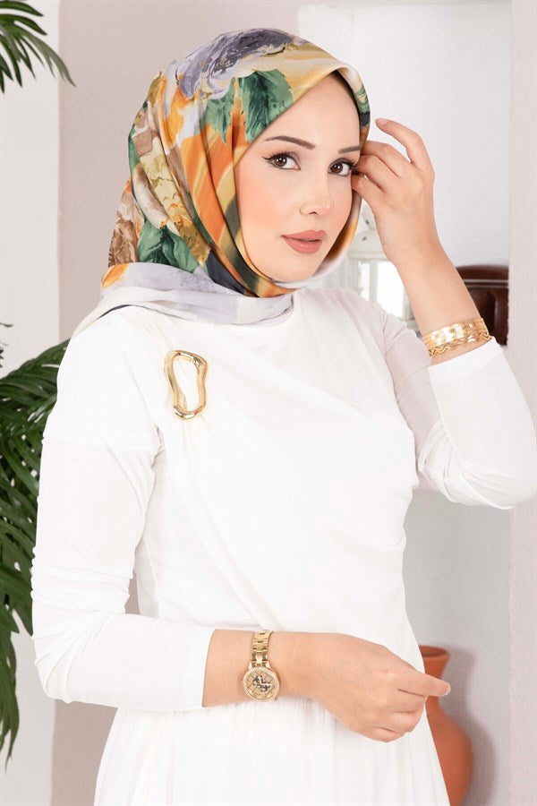 Vintage Rose Patterned Scarf Series Grey