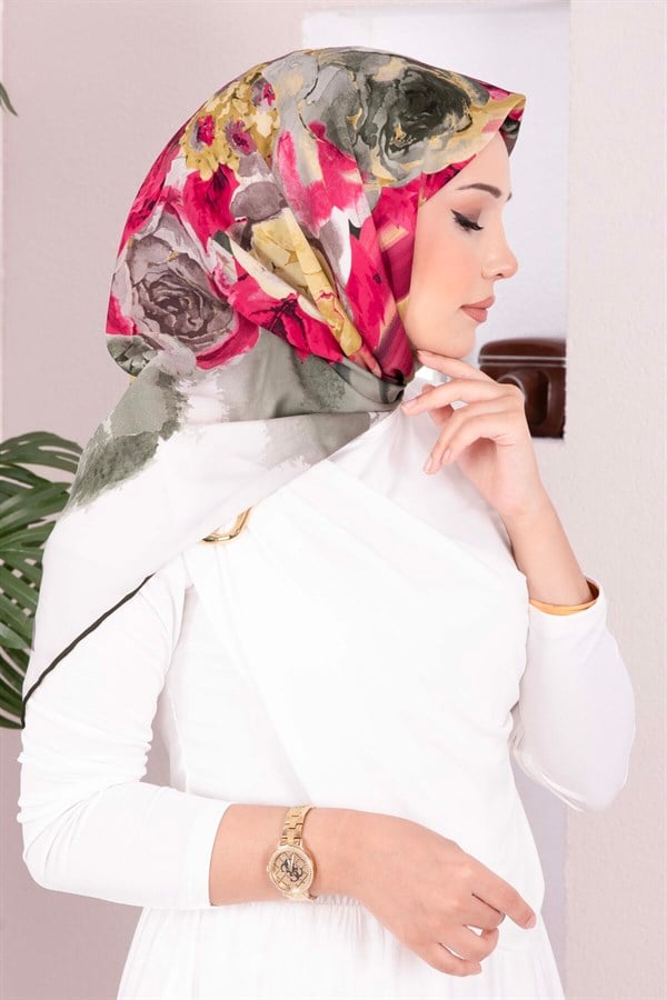 Vintage Rose Patterned Scarf Series Khaki