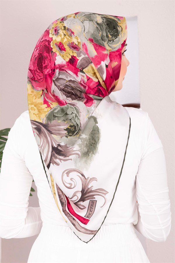 Vintage Rose Patterned Scarf Series Khaki
