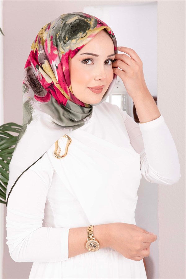 Vintage Rose Patterned Scarf Series Khaki