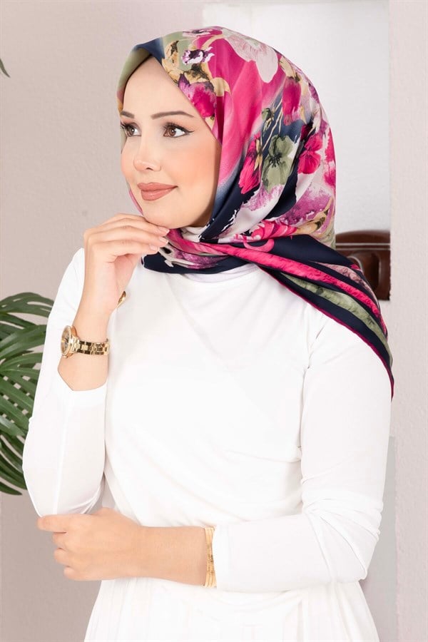 Vintage Rose Patterned Scarf Series Navy Blue