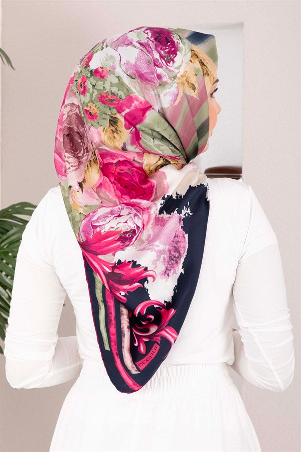 Vintage Rose Patterned Scarf Series Navy Blue