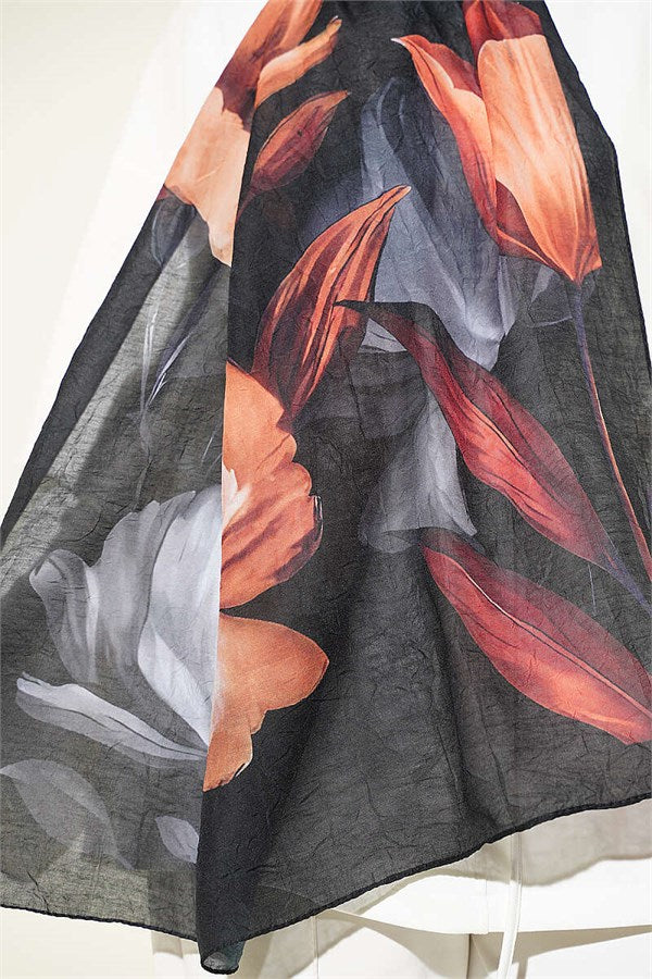 Viona Bamboo Crash Shawl Black Orange