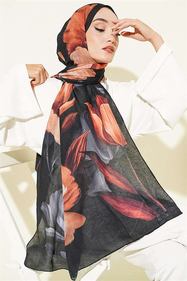 Viona Bamboo Crash Shawl Black Orange