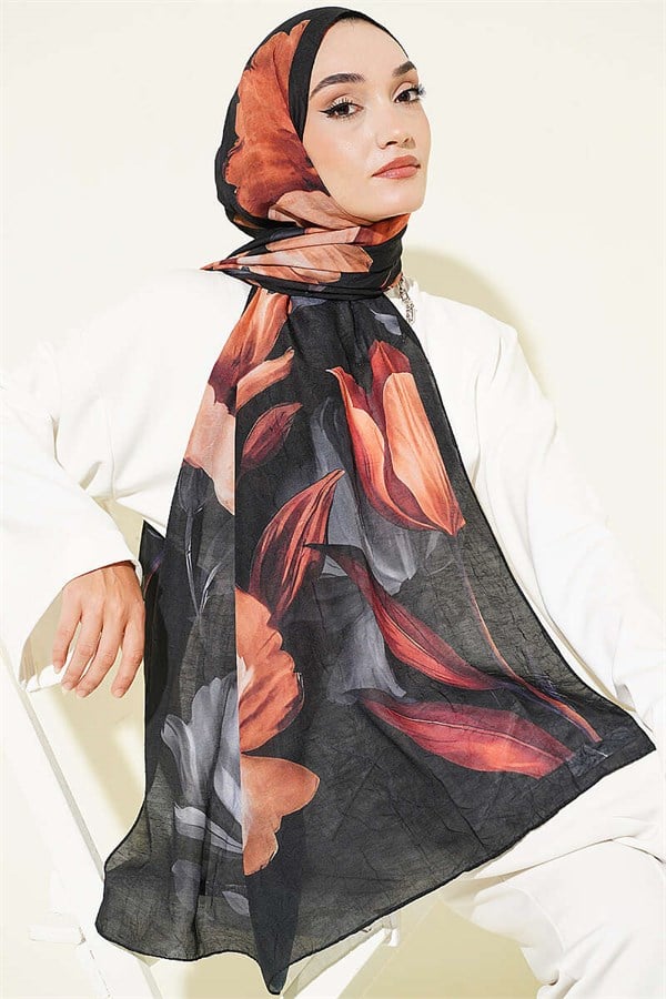 Viona Bamboo Crash Shawl Black Orange