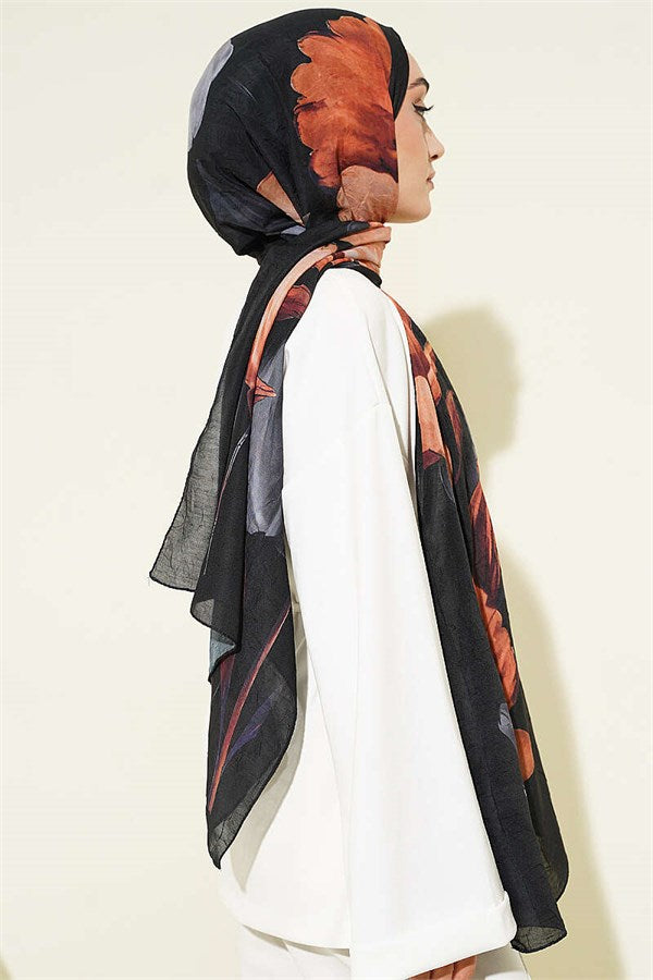 Viona Bamboo Crash Shawl Black Orange