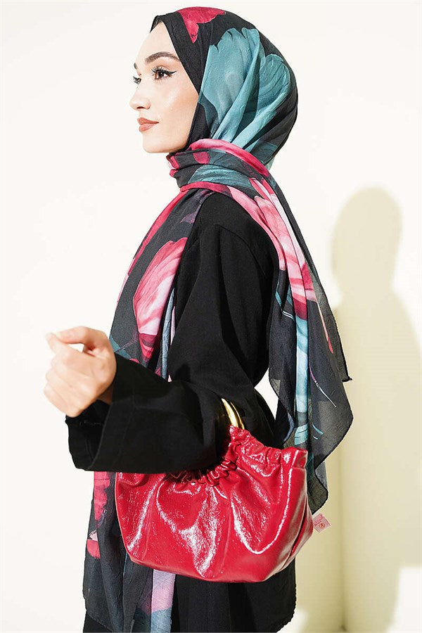Viona Bamboo Crash Shawl Black Green
