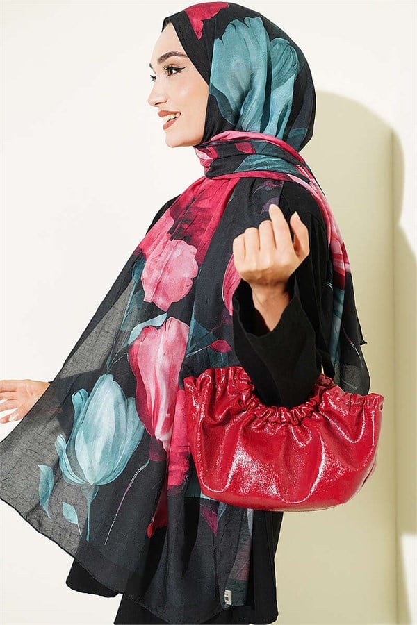 Viona Bamboo Crash Shawl Black Green