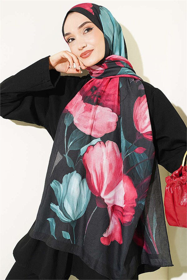 Viona Bamboo Crash Shawl Black Green