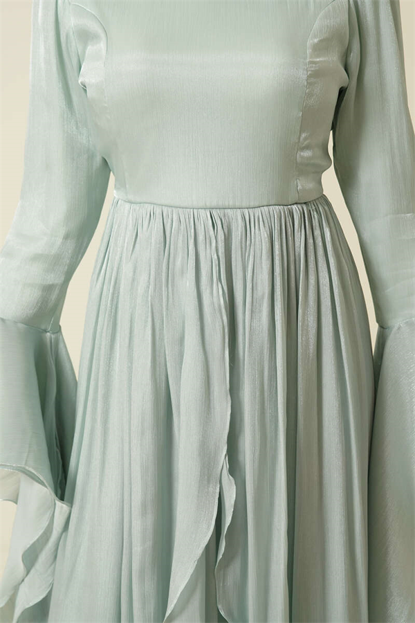 Ruffled Draped Evening Dress with Ruffle Detail, Mint