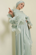 Ruffled Draped Evening Dress with Ruffle Detail, Mint