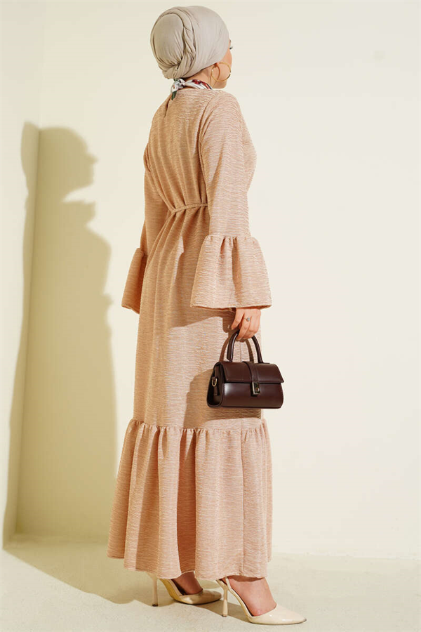 Ruffled Drop Knit Dress Beige