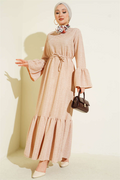 Ruffled Drop Knit Dress Beige