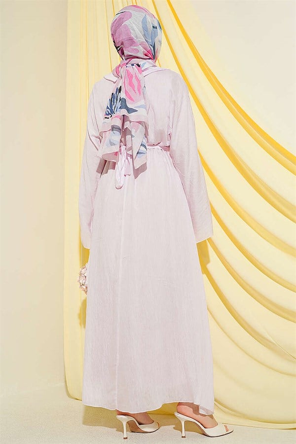 Pink Dress with Ruffled Detail and Belt