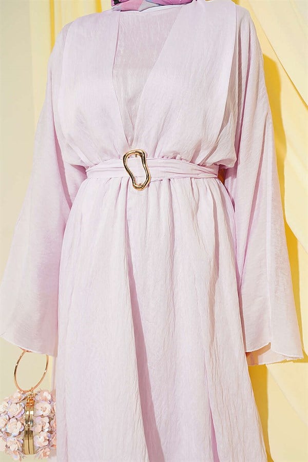 Pink Dress with Ruffled Detail and Belt