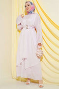 Pink Dress with Ruffled Detail and Belt