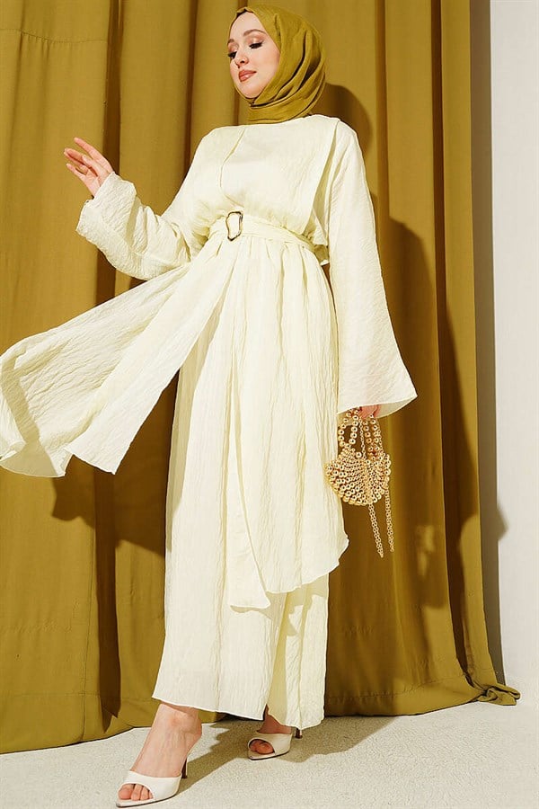 Yellow Dress with Ruffled Detail and Belt