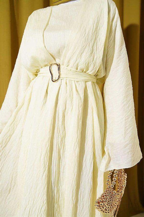Yellow Dress with Ruffled Detail and Belt