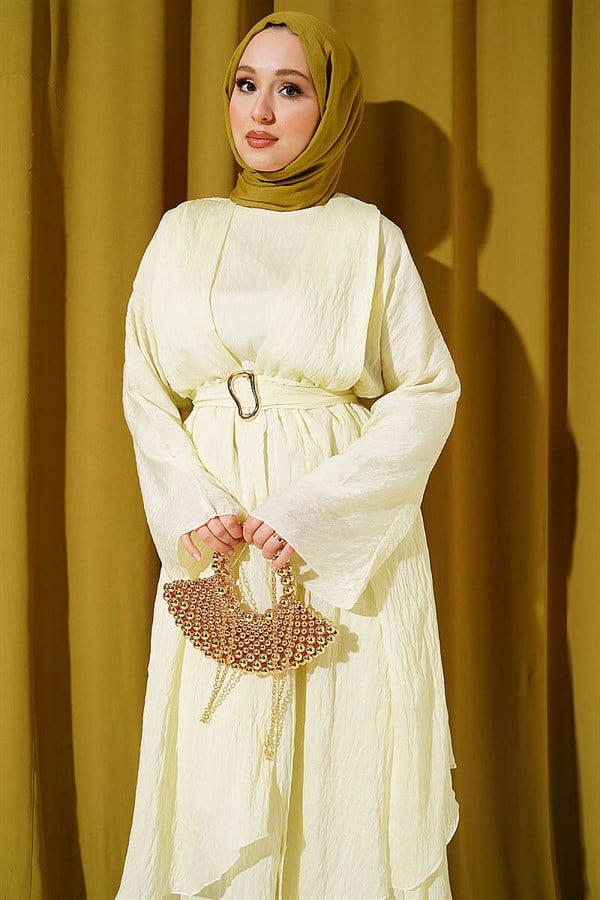 Yellow Dress with Ruffled Detail and Belt