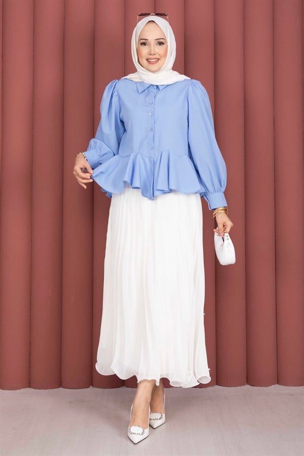 Ruffled Skirt Top Shirt Blue