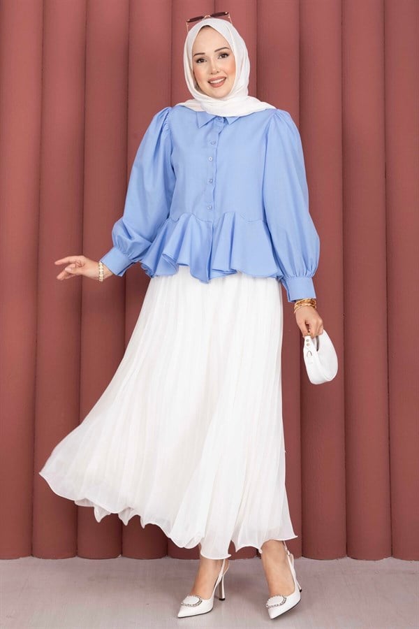 Ruffled Skirt Top Shirt Blue