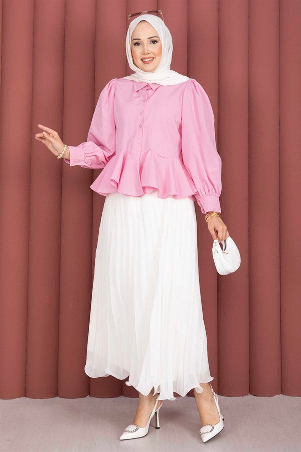 Pink Shirt with Ruffled Skirt