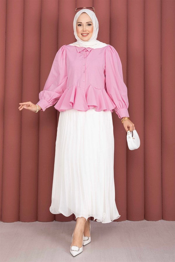 Pink Shirt with Ruffled Skirt
