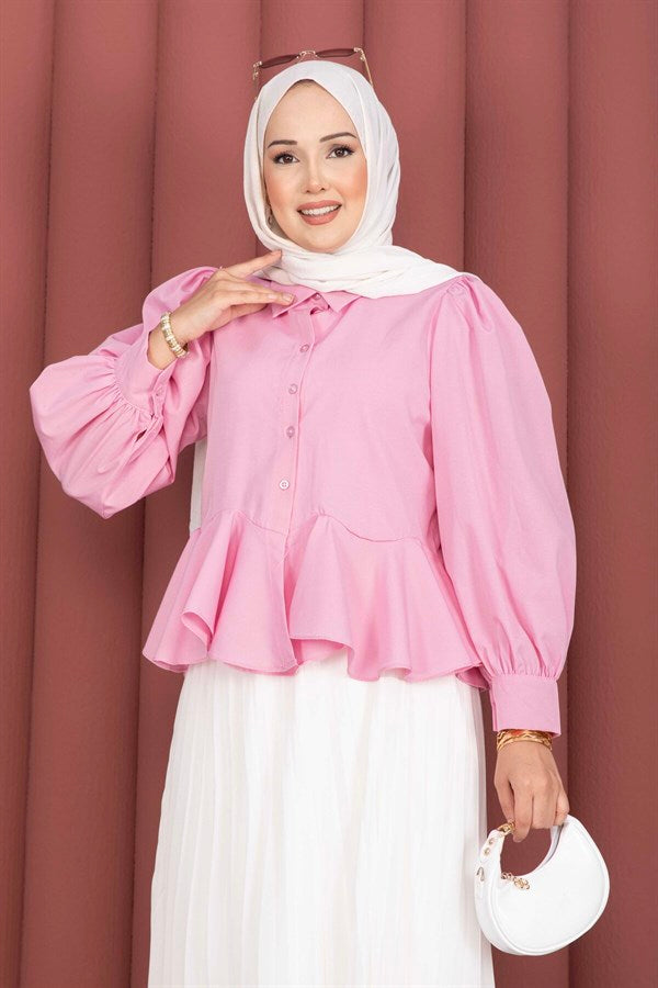 Pink Shirt with Ruffled Skirt