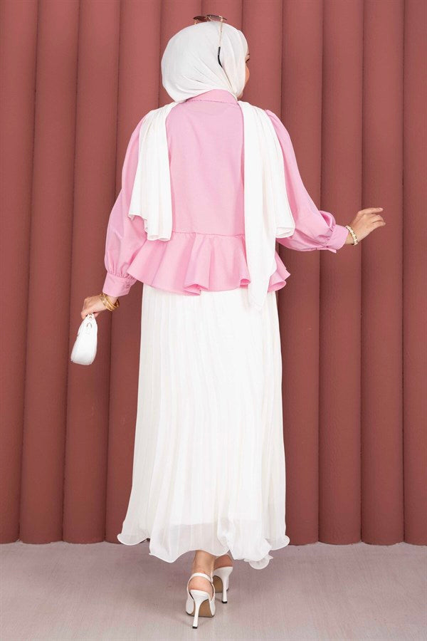 Pink Shirt with Ruffled Skirt