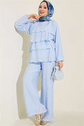 Layered Voile Belted 2 Piece Set Ice Blue