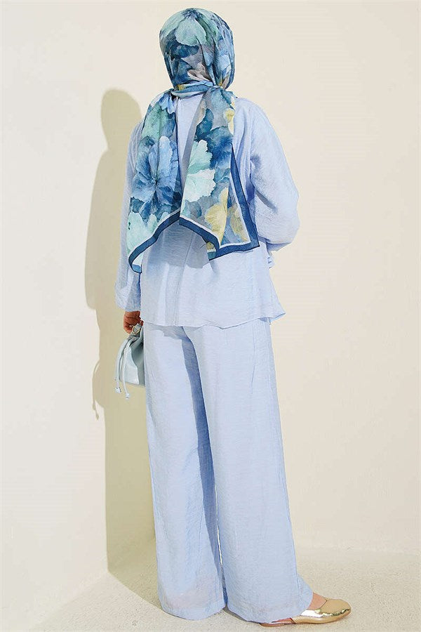 Layered Voile Belted 2 Piece Set Ice Blue