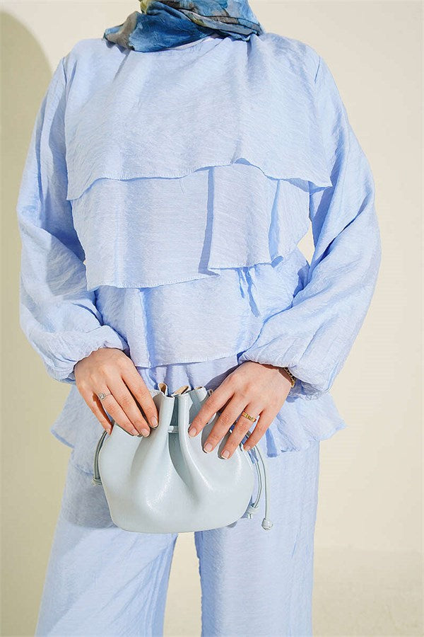 Layered Voile Belted 2 Piece Set Ice Blue
