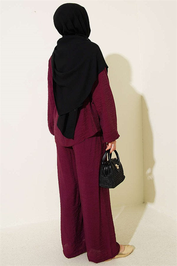 Layered Voile Belted 2 Piece Set, Plum