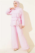 Layered Voile 2 Piece Set with Belt, Pink