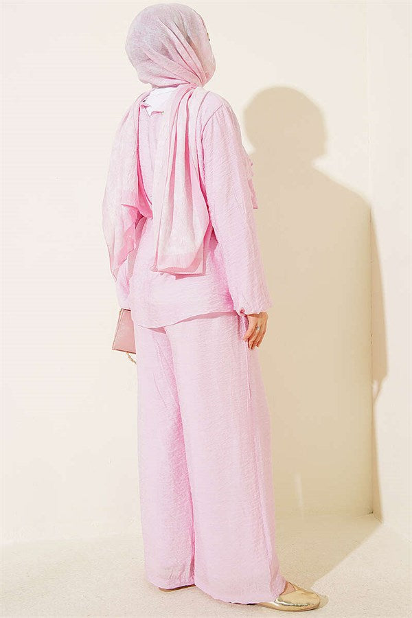 Layered Voile 2 Piece Set with Belt, Pink