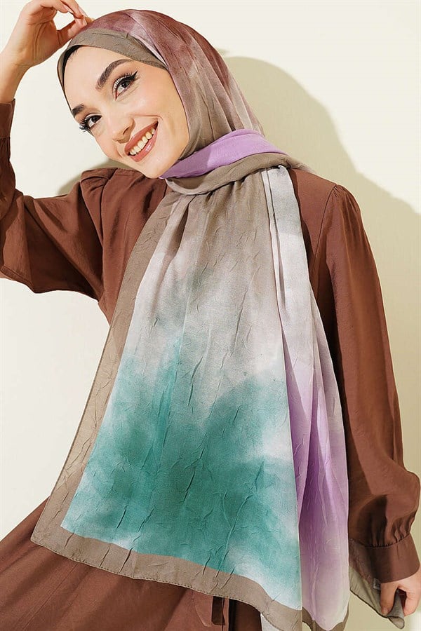 Watercolor Pattern Bamboo Crush Shawl Khaki