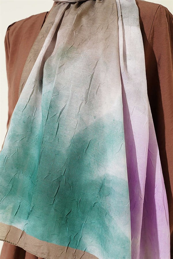 Watercolor Pattern Bamboo Crush Shawl Khaki