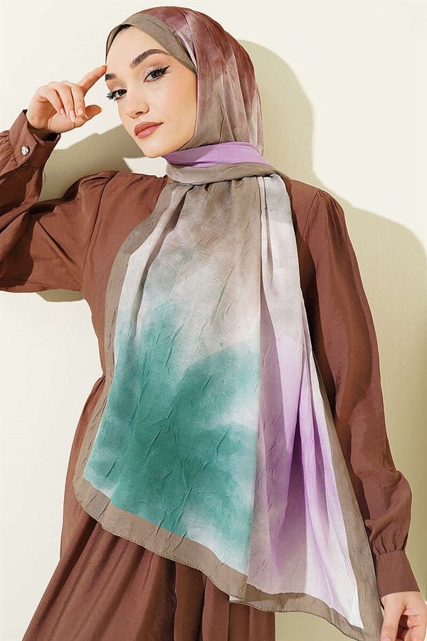 Watercolor Pattern Bamboo Crush Shawl Khaki