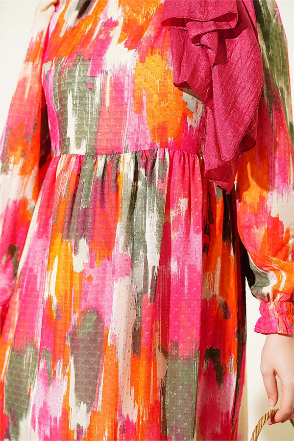 Watercolor Pom-Pom Dress Fuchsia