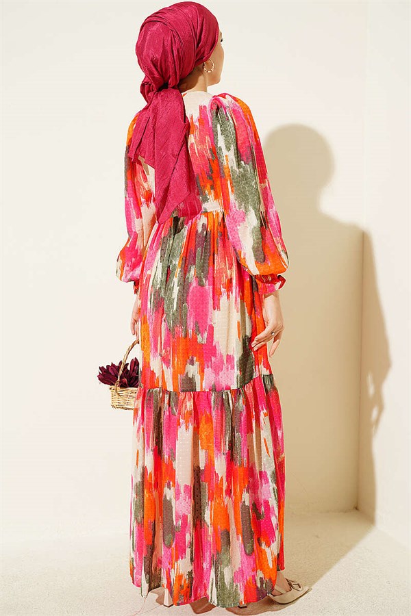 Watercolor Pom-Pom Dress Fuchsia