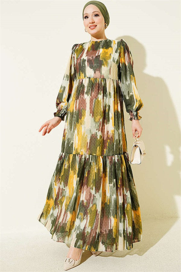 Watercolor Pom-Pom Dress Khaki