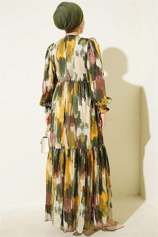 Watercolor Pom-Pom Dress Khaki