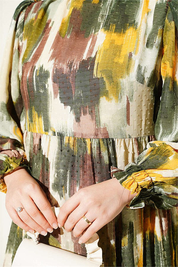 Watercolor Pom-Pom Dress Khaki