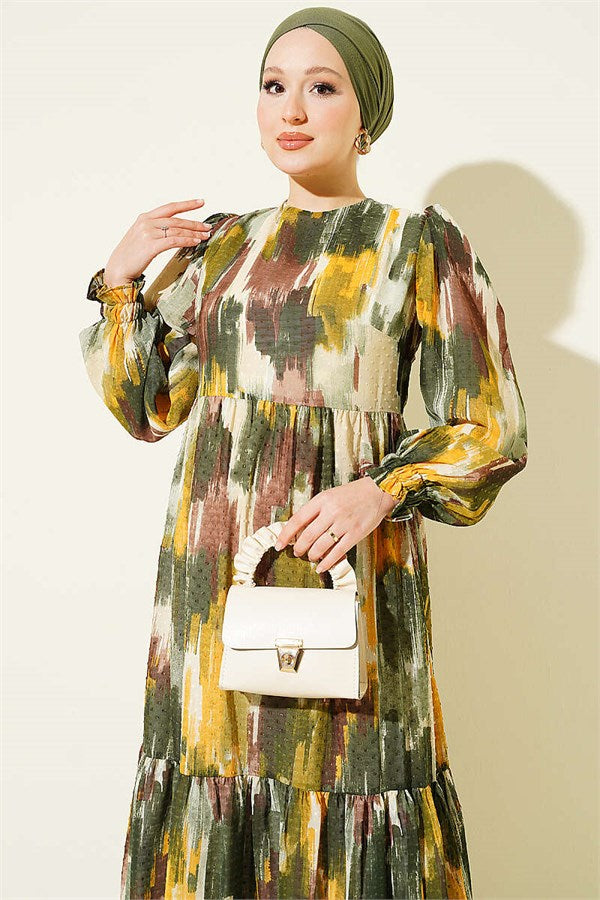 Watercolor Pom-Pom Dress Khaki